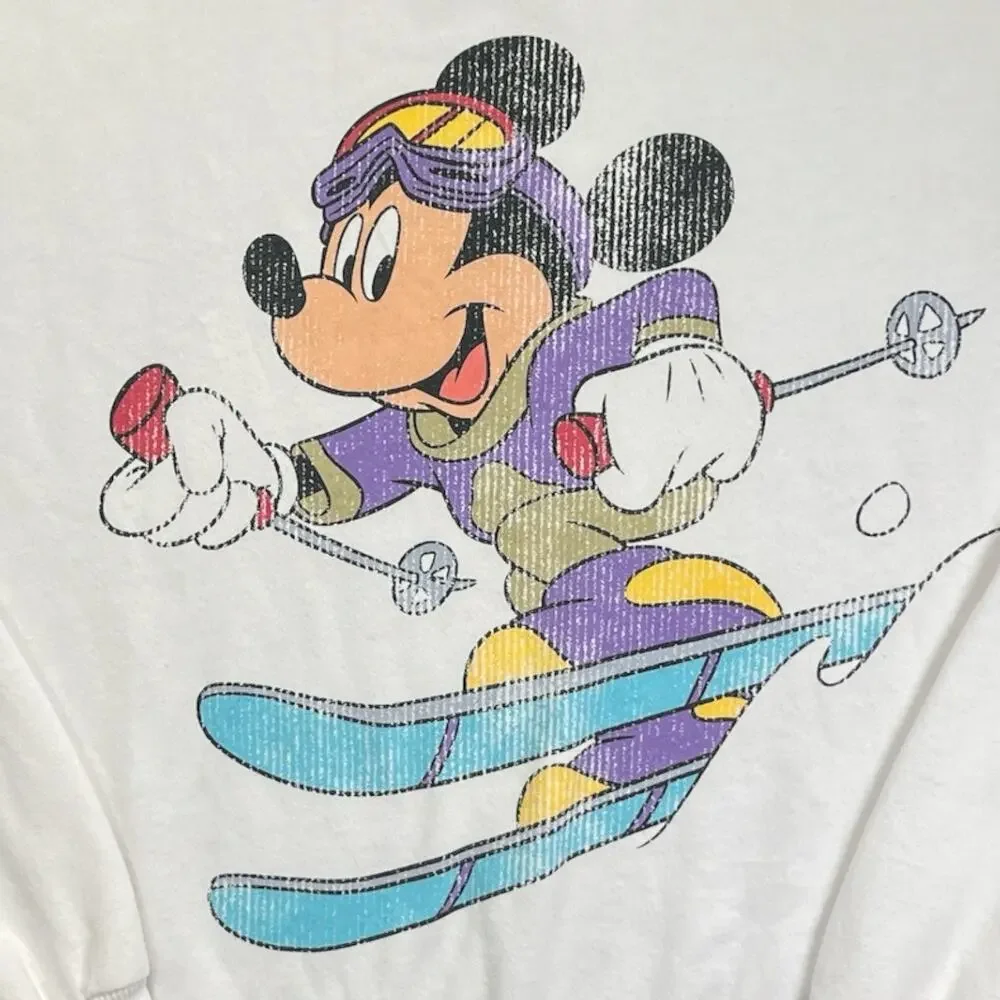 Mickey Mouse Ski Sweatshirt Women’s M White Disney Graphic Vintage Style